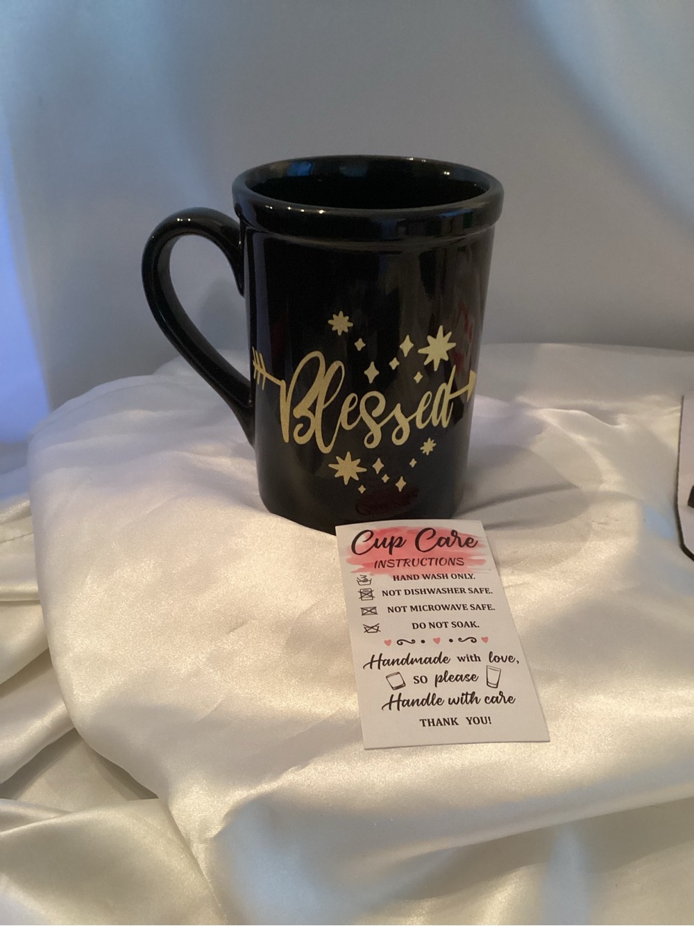 Black Ceramic Mug with Gold 'Blessed' Script
